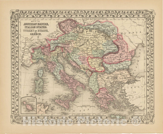 Historic Map : Italy & Turkey & Greece & Romania 1882 , Mitchell's New General Atlas , Vintage Wall Art