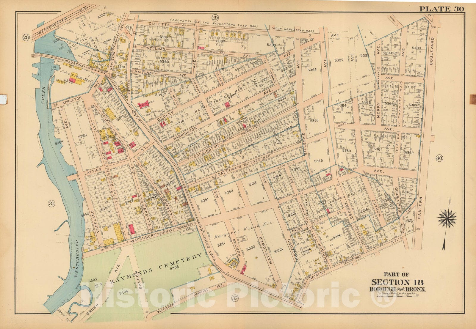 Historic Map : Atlas City of NY, Borough of The Bronx, Annexed District, The Bronx 1913 Plate 030 , Vintage Wall Art