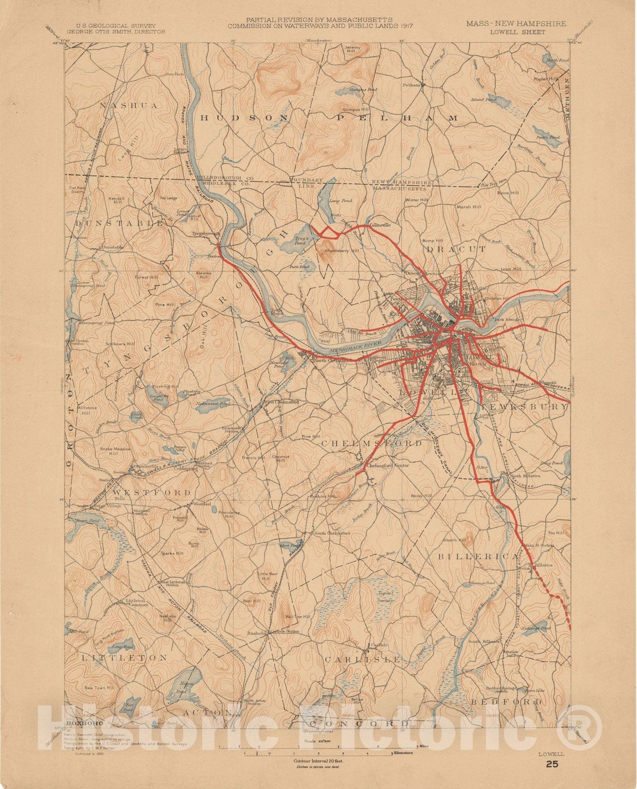 Historic Map : Eastern Massachusetts Street Railway Maps, Lowell 1927 Transit Cartography , Vintage Wall Art