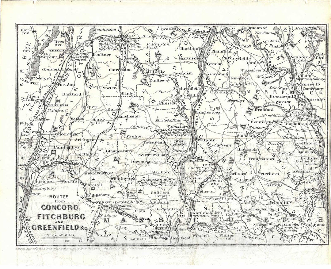 Historic Map : Railroad Maps of the United States, Southern VT & Southern NH 1848 , Vintage Wall Art