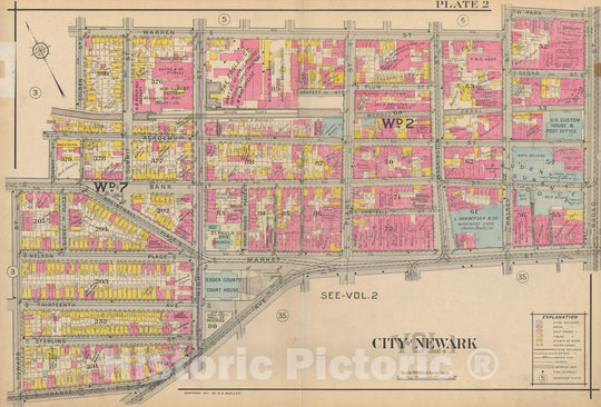 Historic Map : Atlas of Newark, Volume 1, Newark 1911 Plate 002 , Vintage Wall Art