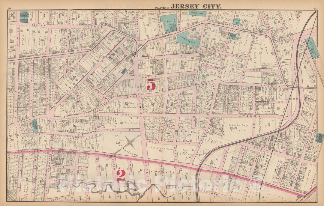 Historic Map : Combined Atlas State of New Jersey & The County of Hudson, Jersey City 1873 Plate P , Vintage Wall Art