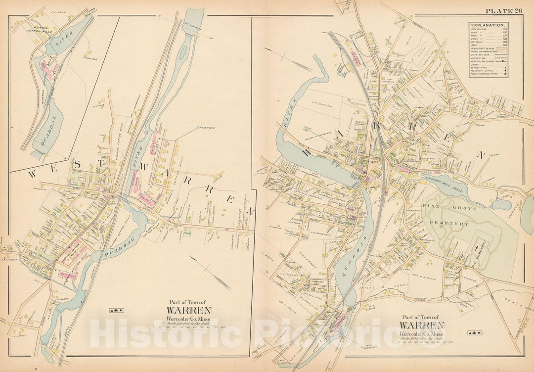 Historic Map : New Topo Atlas County of Worcester, Warren 1898 Plate 026 , Vintage Wall Art