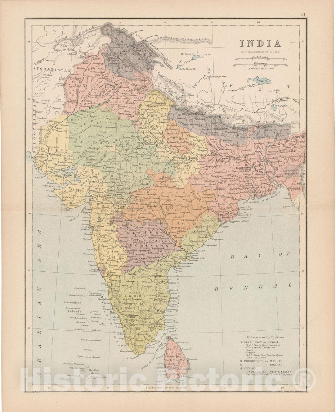 Historic Map : India & Sri Lanka 1875 , Student Atlas of Modern Geography , Vintage Wall Art