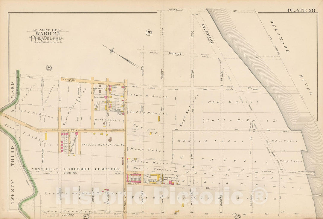 Historic Map : Atlas City of Philadelphia Volume 9 25th and 33rd Wards, Philadelphia 1891 Plate 028 , Vintage Wall Art