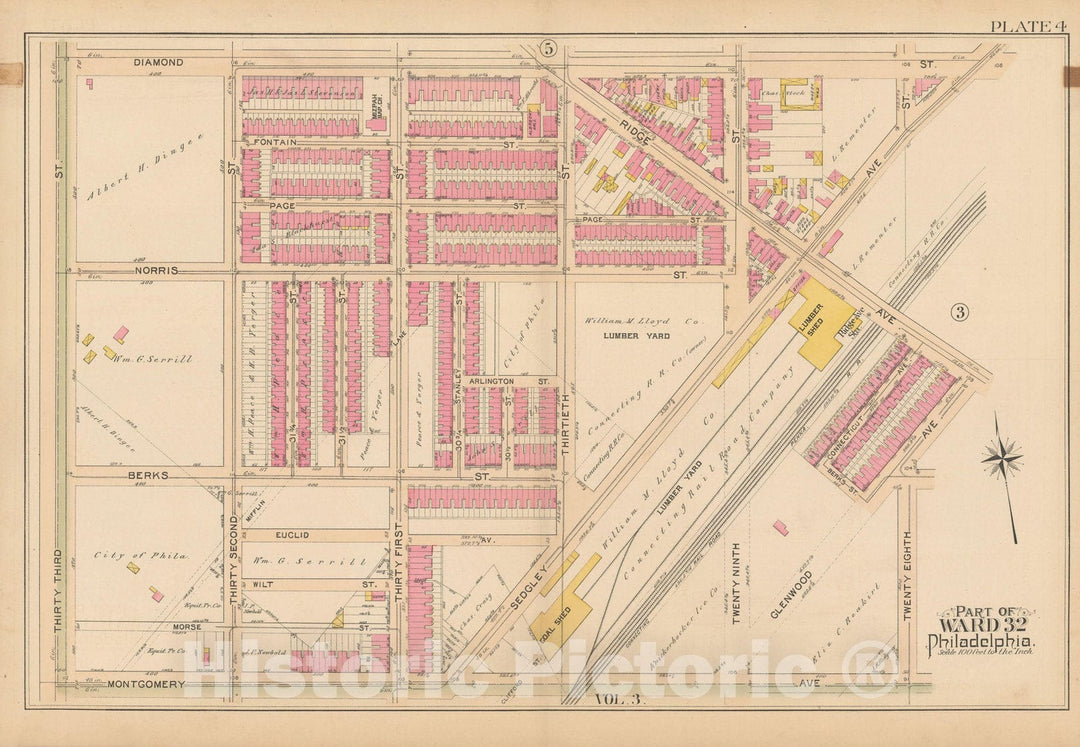 Historic Map : City of Philadelphia, 28th 32nd & 37th Wards, Vol. 6, Second Ed., Philadelphia 1894 Plate 004 , Vintage Wall Art