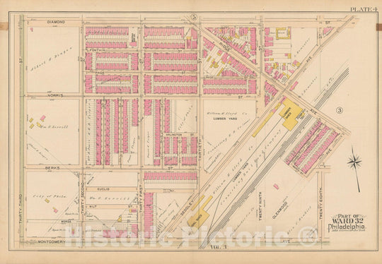 Historic Map : City of Philadelphia, 28th 32nd & 37th Wards, Vol. 6, Second Ed., Philadelphia 1894 Plate 004 , Vintage Wall Art