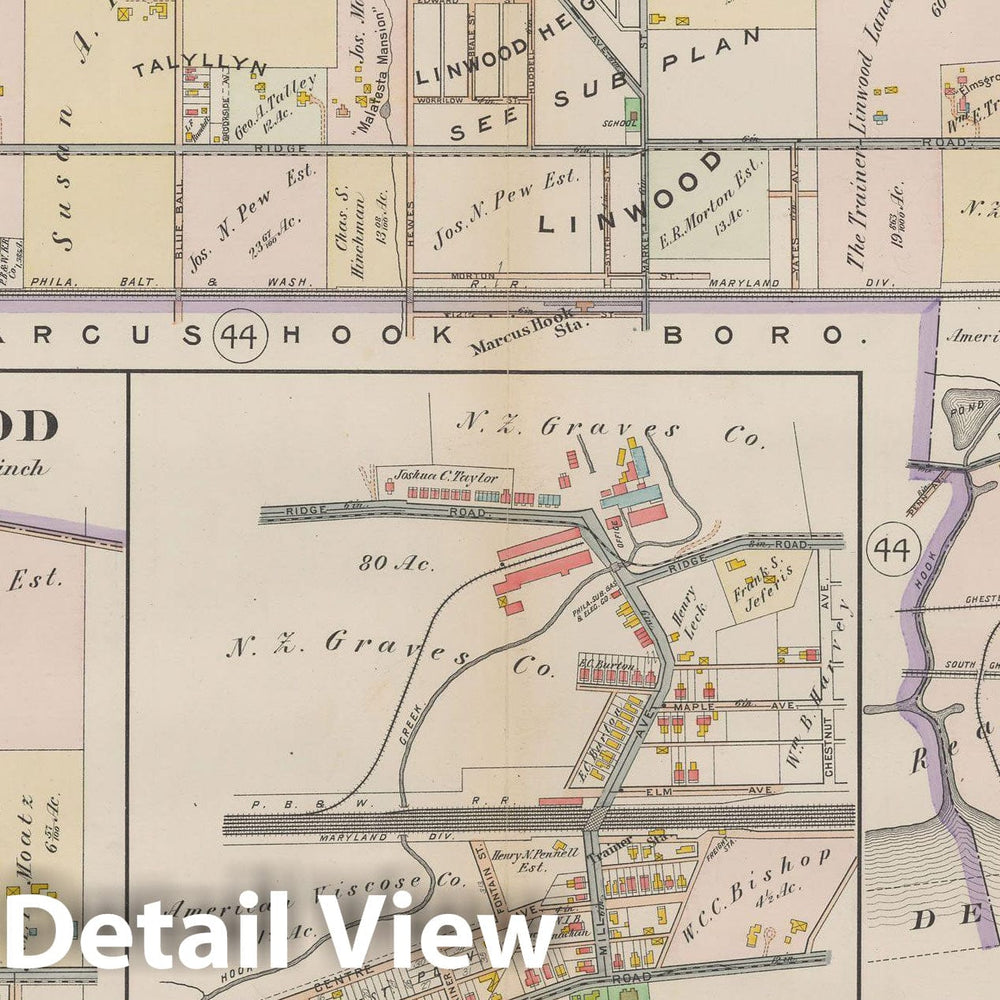 Historic Map : Atlas of Delaware County, West of Ridley Creek, Vol. Two, Lower Chichester 1913 Plate 045 , Vintage Wall Art