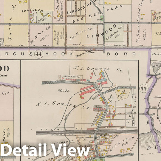 Historic Map : Atlas of Delaware County, West of Ridley Creek, Vol. Two, Lower Chichester 1913 Plate 045 , Vintage Wall Art