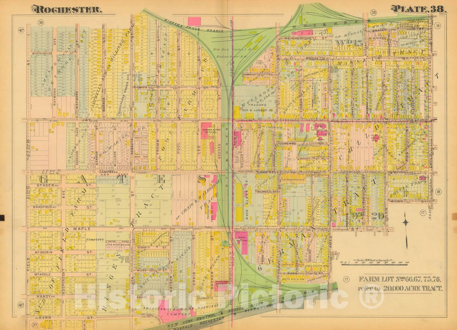 Historic Map : Atlas City of Rochester New York, Rochester 1910 Plate 038 , Vintage Wall Art