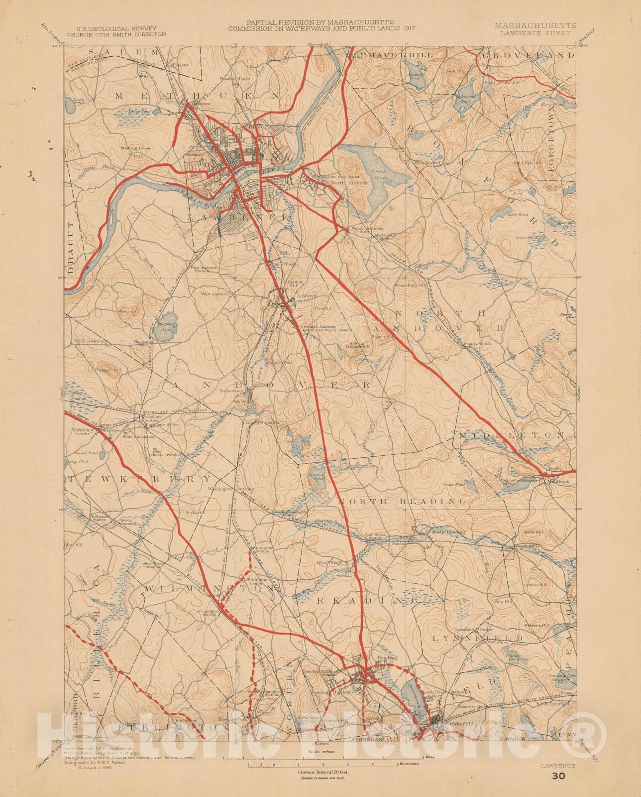 Historic Map : Eastern Massachusetts Street Railway Maps, Lawrence 1927 Transit Cartography , Vintage Wall Art