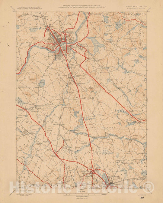 Historic Map : Eastern Massachusetts Street Railway Maps, Lawrence 1927 Transit Cartography , Vintage Wall Art