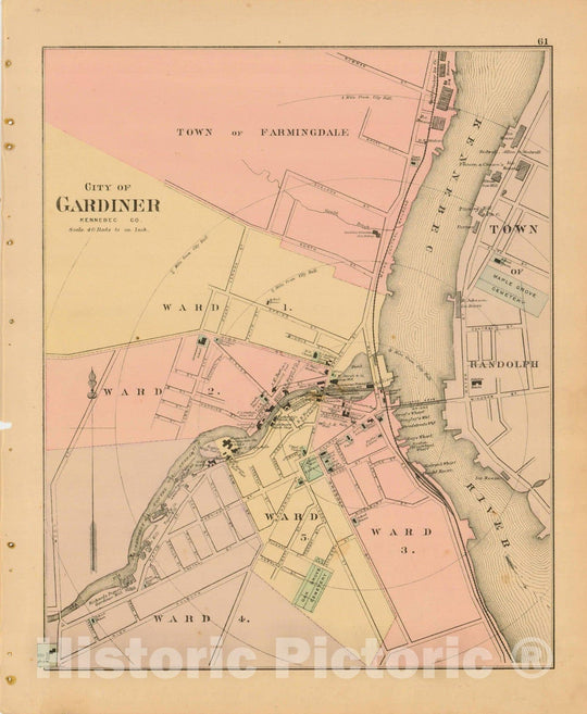 Historic Map : Atlas State of Maine, Gardiner 1894-95 , Vintage Wall Art