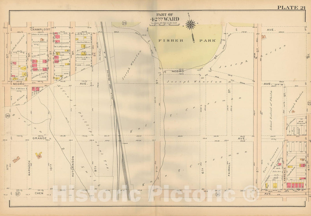 Historic Map : Atlas City of Philadelphia, 42nd Ward, Philadelphia 1913 Plate 021 , Vintage Wall Art