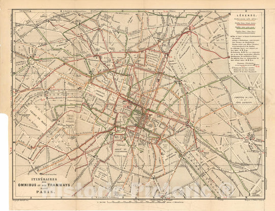 Historic Map : Europe, Omnibuses and Trams of Paris 1884 , Vintage Wall Art