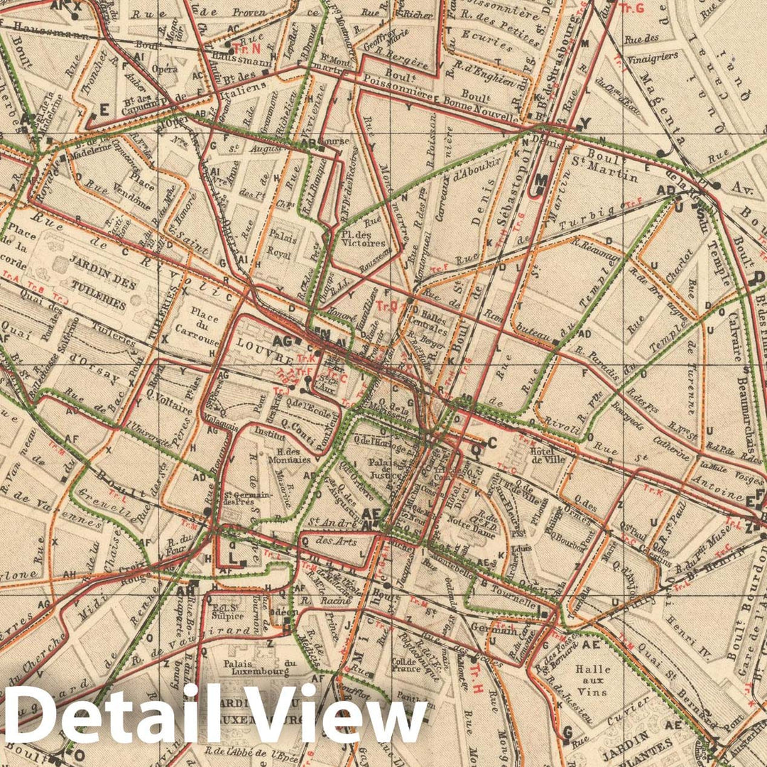 Historic Map : Europe, Omnibuses and Trams of Paris 1884 , Vintage Wall Art