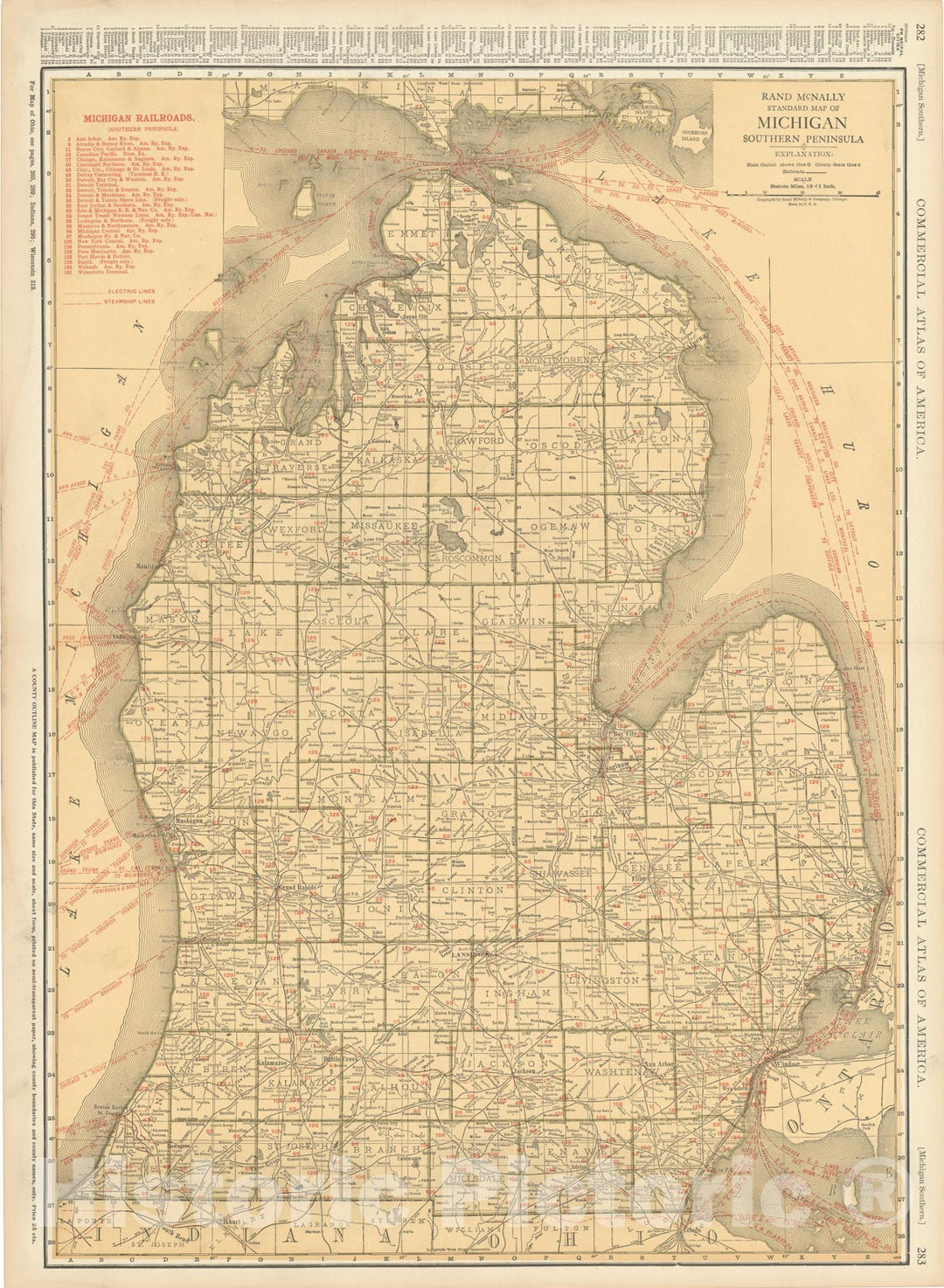 Historic Map : Michigan 1925 , v2, Vintage Wall Art