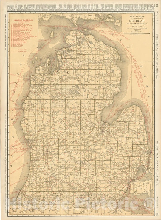 Historic Map : Michigan 1925 , v2, Vintage Wall Art