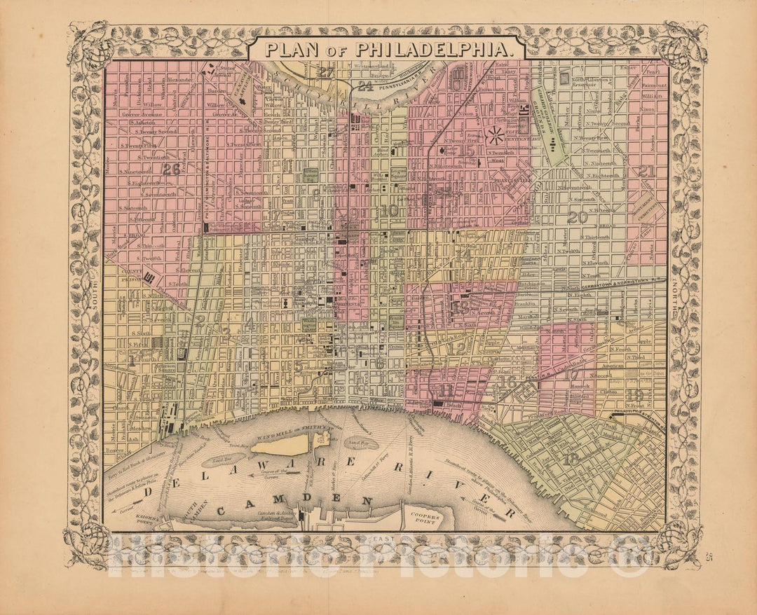 Historic Map : Philadelphia 1867 , New General Atlas , Vintage Wall Art