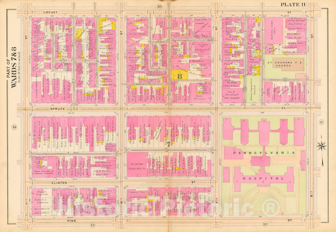 Historic Map : Philadelphia 1908 Plate 011 , Vintage Wall Art