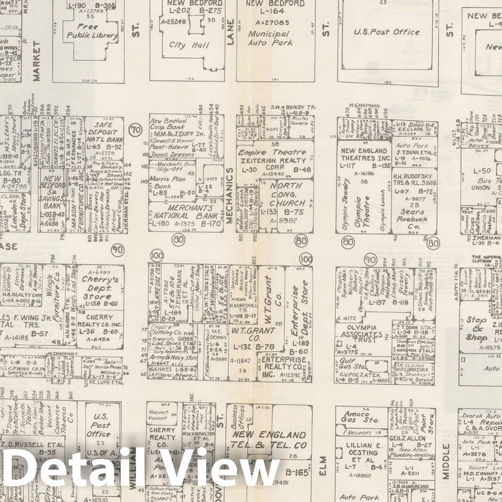 Historic Map : New England States Ed., New Bedford 1946 , Nirenstein's National Preferred Real Estate Locations of Business Properties , Vintage Wall Art