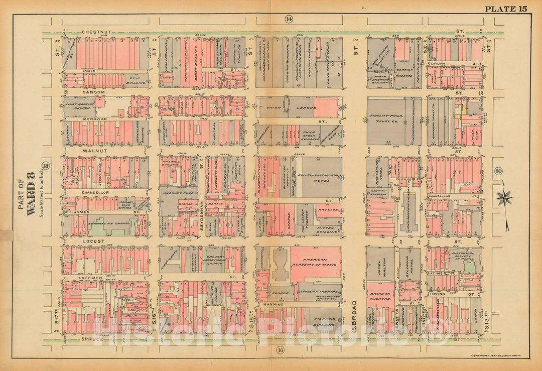 Historic Map : Philadelphia 1927 Plate 015 , Atlas 5th to 10th Wards of the City of Philadelphia , Vintage Wall Art