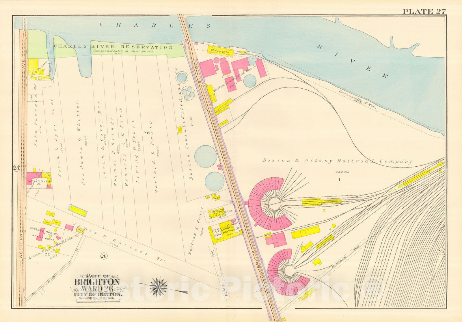 Historic Map : Atlas City of Boston, Wards 25 & 26 Brighton, Allston & Brighton 1916 Plate 027 , Vintage Wall Art