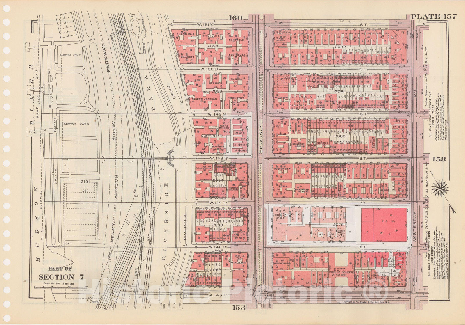 Historic Map : Manhattan Land Book 1955 - Updated Through Nov 7th, New York City 1975 Plate 157 , Vintage Wall Art