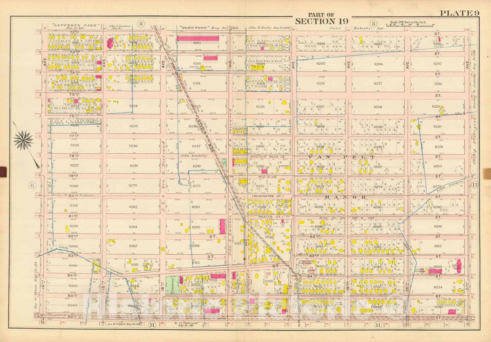 Historic Map : Vol. 2, Brooklyn 1907 Plate 009 , Atlas Borough of Brooklyn , Vintage Wall Art