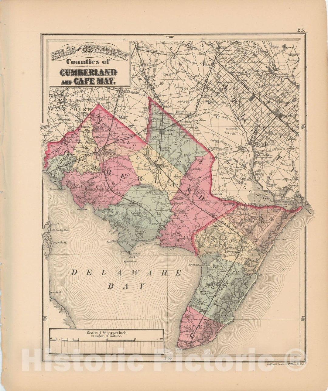 Historic Map : Cape May & Cumberland 1873, Combined Atlas State of New Jersey & The County of Hudson , Vintage Wall Art