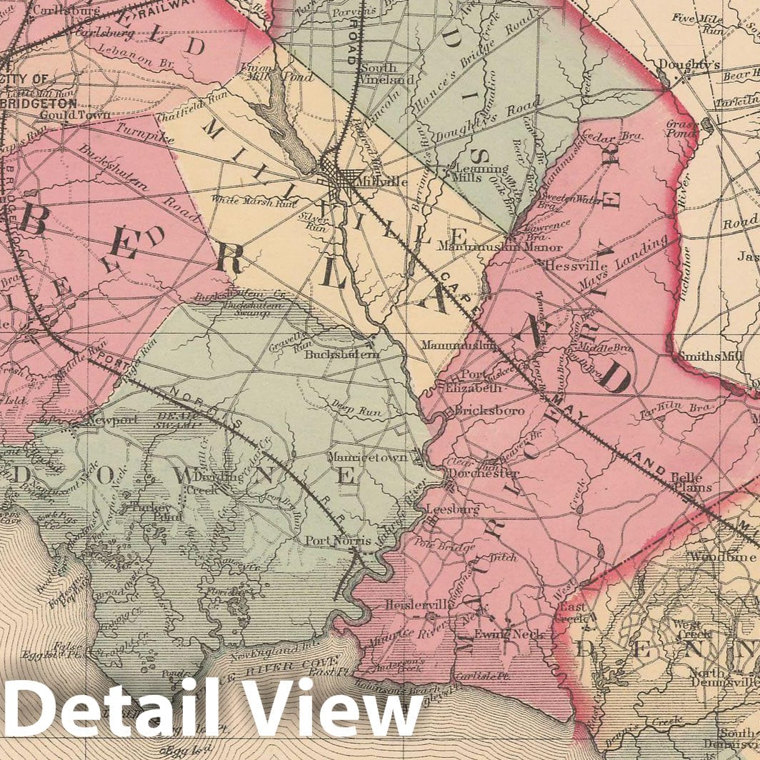 Historic Map : Cape May & Cumberland 1873, Combined Atlas State of New Jersey & The County of Hudson , Vintage Wall Art