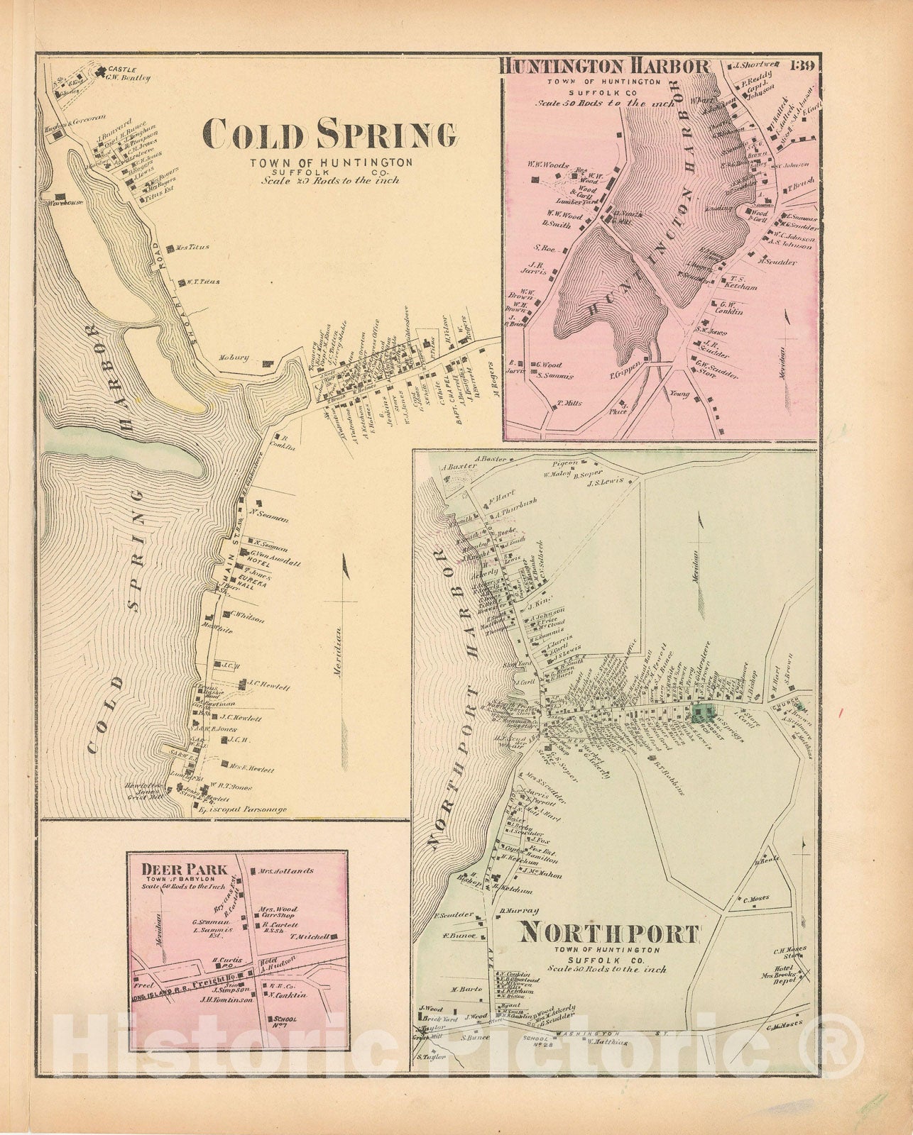 Historic Map : Atlas of Long Island, New York, Babylon & Huntington 1873 , v3, Vintage Wall Art