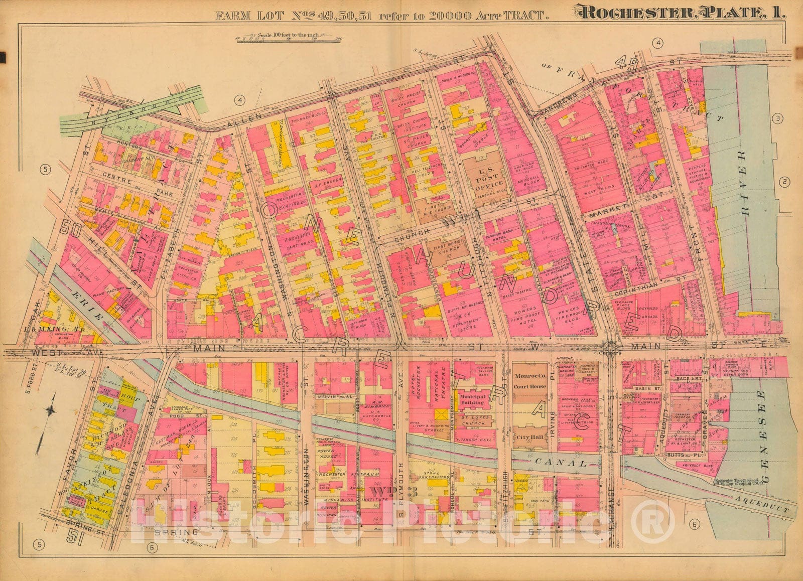 Historic Map : Atlas City of Rochester New York, Rochester 1910 Plate 001 , Vintage Wall Art