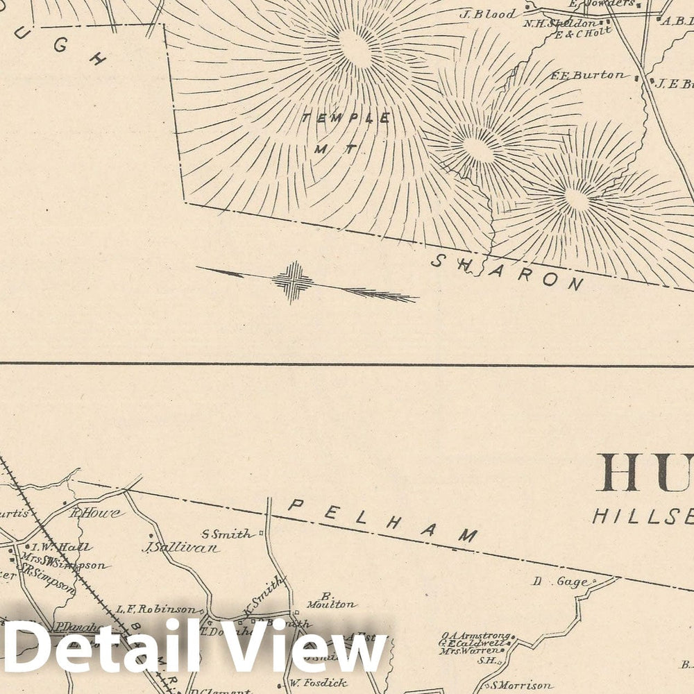 Historic Map : Hudson & Temple 1892 , Town and City Atlas State of New Hampshire , Vintage Wall Art