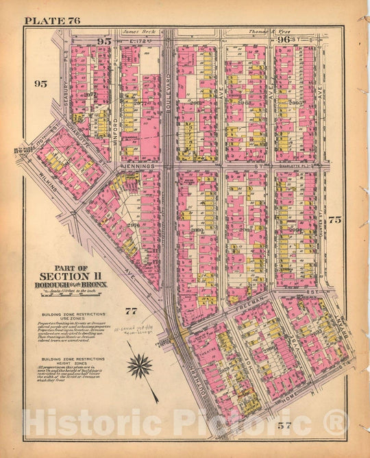 Historic Map : Borough of The Bronx, Sections 9-13, The Bronx 1928 Plate 076 , Vintage Wall Art