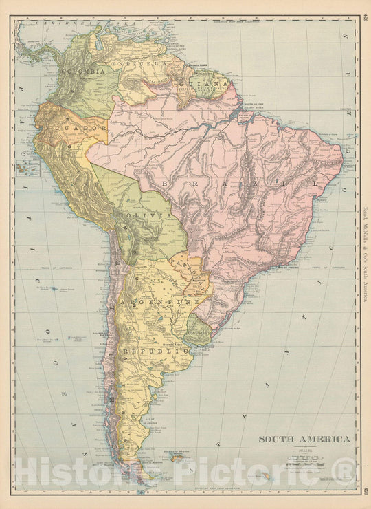 Historic Map : South America 1903 , Rand McNally Business Atlas , Vintage Wall Art