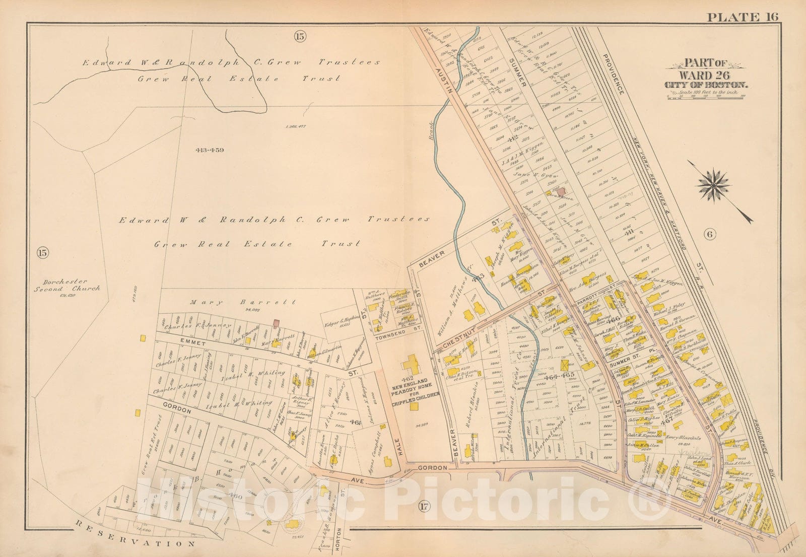 Historic Map : Atlas City of Boston Ward 26 Hyde Park, Hyde Park 1912 Plate 016 , Vintage Wall Art