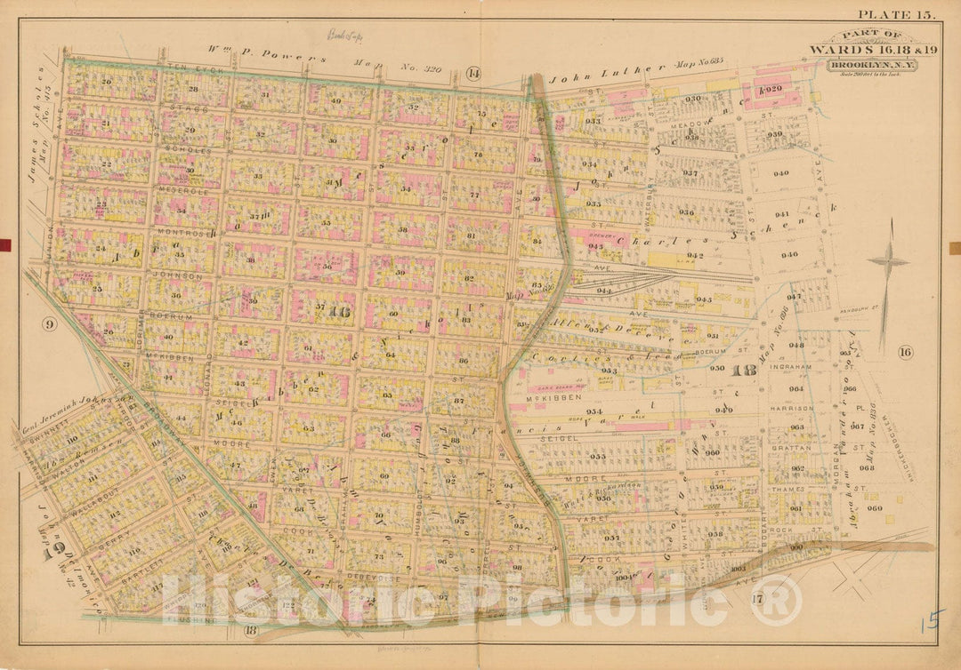 Historic Map : Robinson's Atlas City of Brooklyn, NY, Brooklyn 1886 Plate 015 , Vintage Wall Art