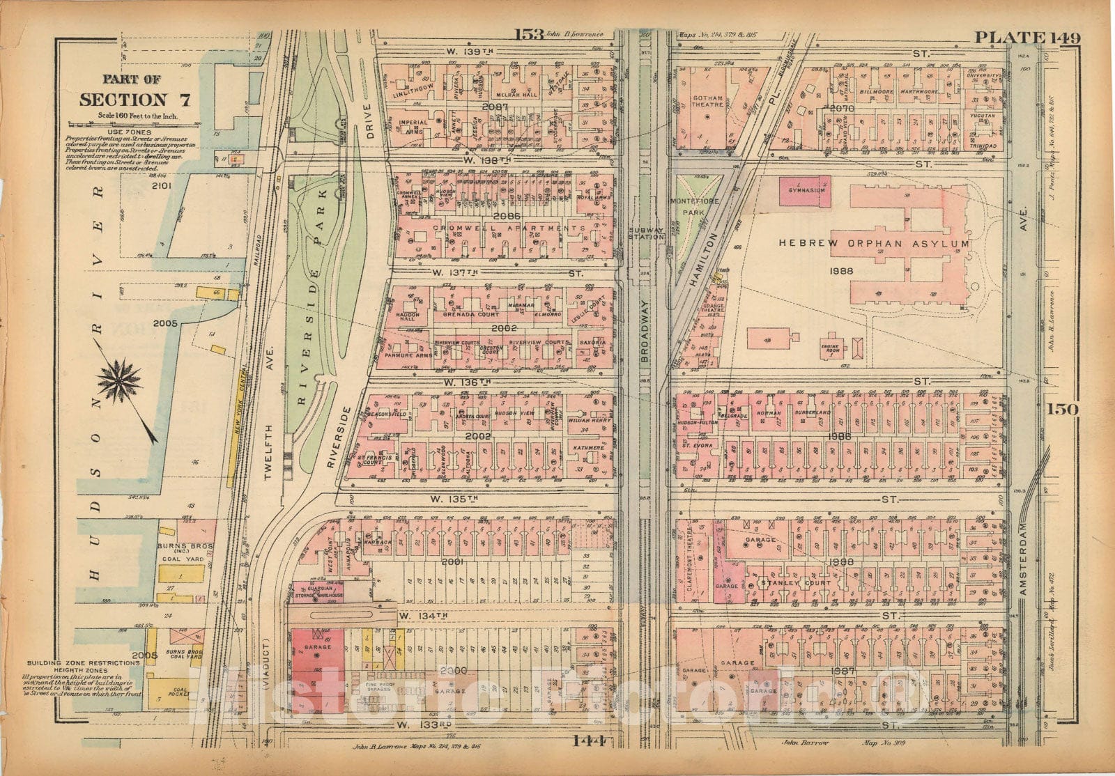 Historic Map : Land Book of the Borough of Manhattan, City of NY, Manhattan 1925 Plate 149 , Vintage Wall Art