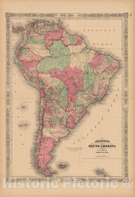 Historic Map : South America 1863 , Vintage Wall Art