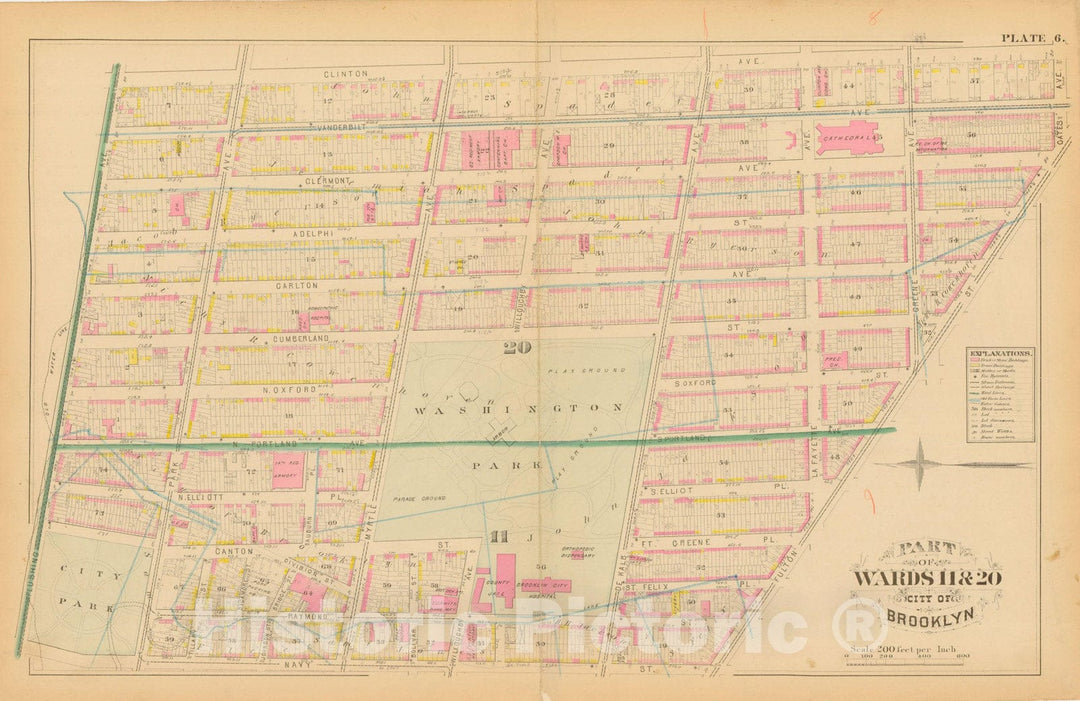 Historic Map : Atlas Entire City of Brooklyn Complete in One Volume, Brooklyn 1880 Plate 006 , Vintage Wall Art