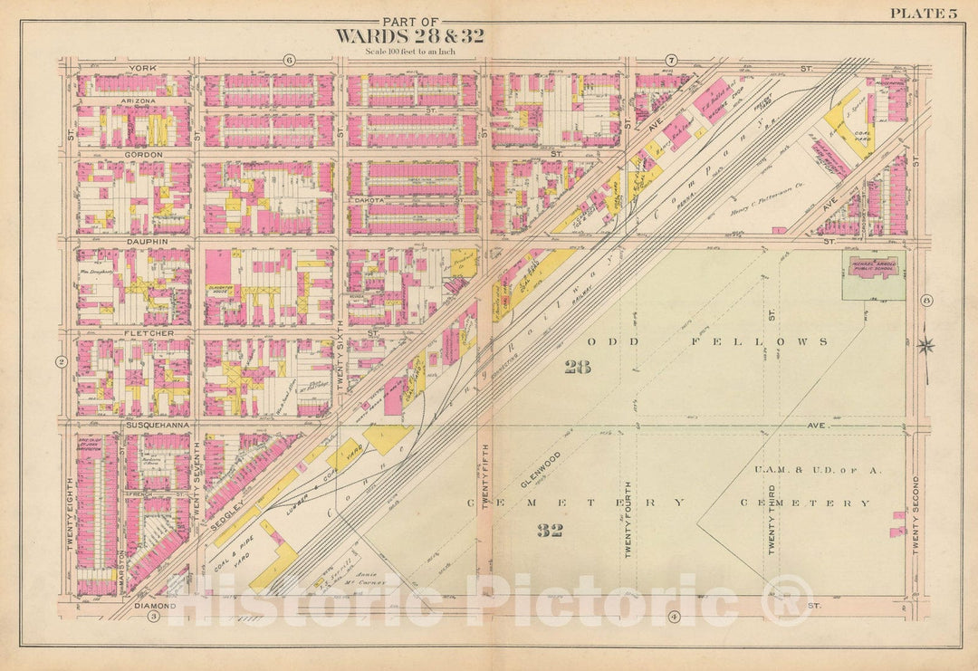 Historic Map : Philadelphia 1908 Plate 005 , Atlas 28th 32nd & 37th Wards of the City of Philadelphia , Vintage Wall Art