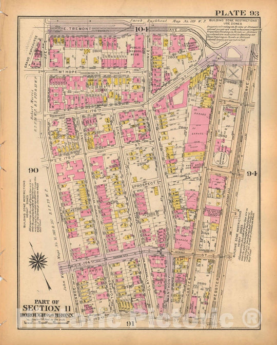 Historic Map : Borough of The Bronx, Sections 9-13, The Bronx 1928 Plate 093 , Vintage Wall Art