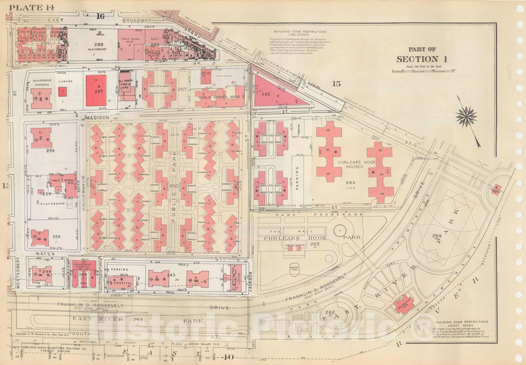 Historic Map : Manhattan Land Book 1955 - Updated Through Nov 7th, New York City 1975 Plate 014 , Vintage Wall Art