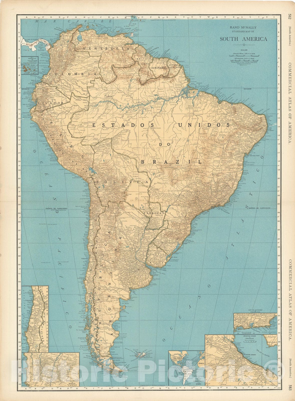 Historic Map : Commercial Atlas of America, 56th Edition, South America 1925 , v3, Vintage Wall Art