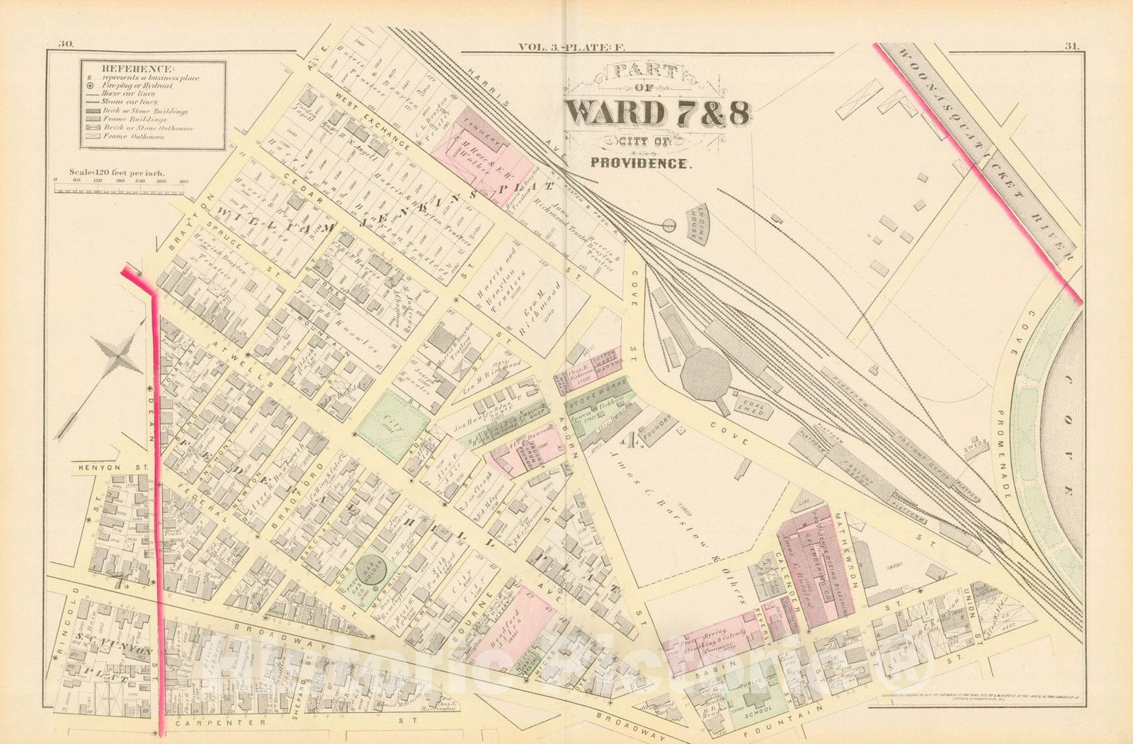 Historic Map : City Atlas of Providence Rhode Island by Wards, Volume III, Providence 1875 Plate F , Vintage Wall Art