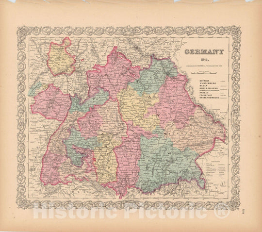 Historic Map : Germany 1856 , Colton's Atlas World , v2, Vintage Wall Art