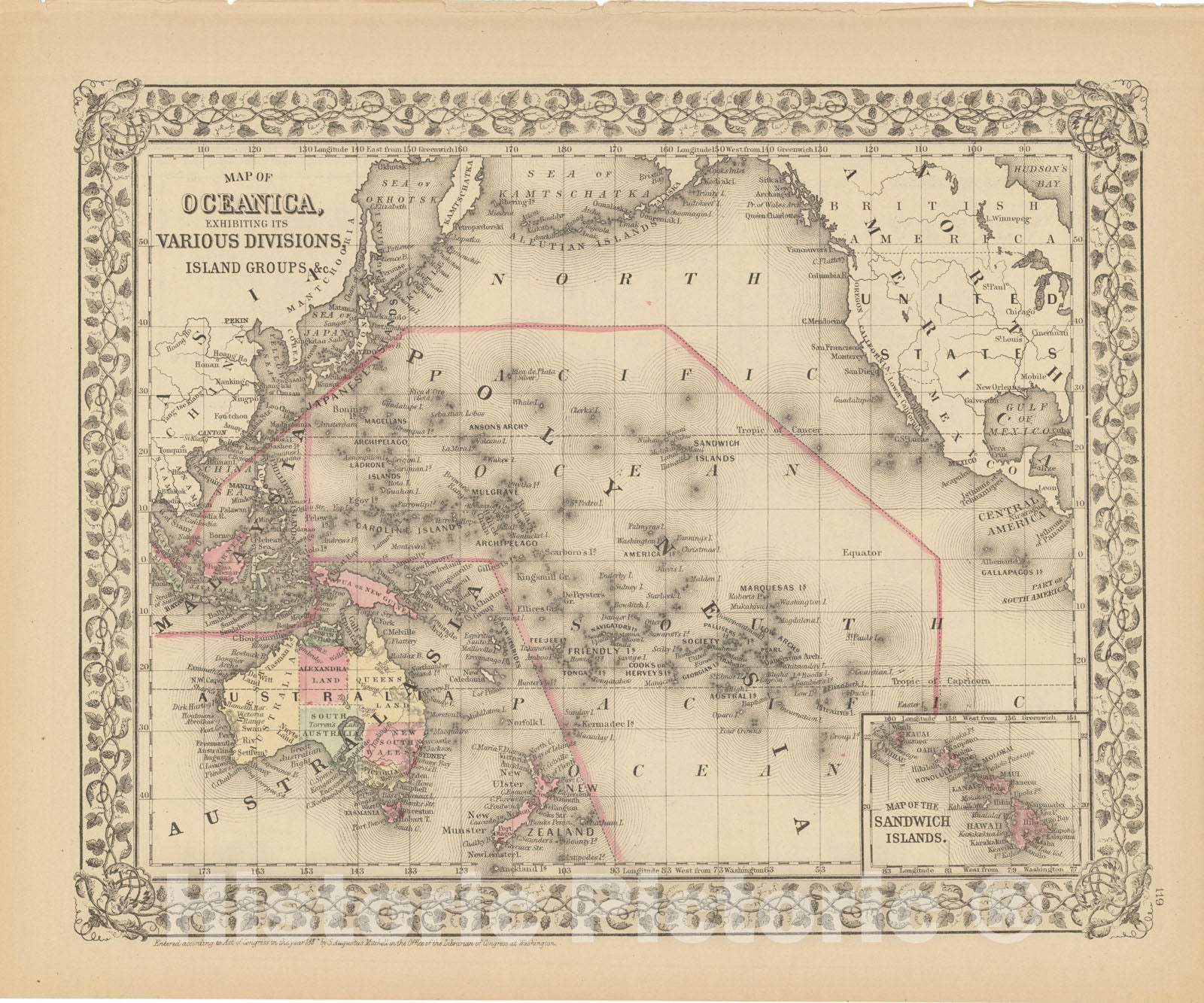 Historic Map : Oceania 1882 , Mitchell's New General Atlas , Vintage Wall Art