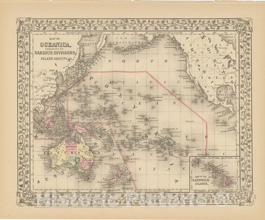 Historic Map : Oceania 1882 , Mitchell's New General Atlas , Vintage Wall Art