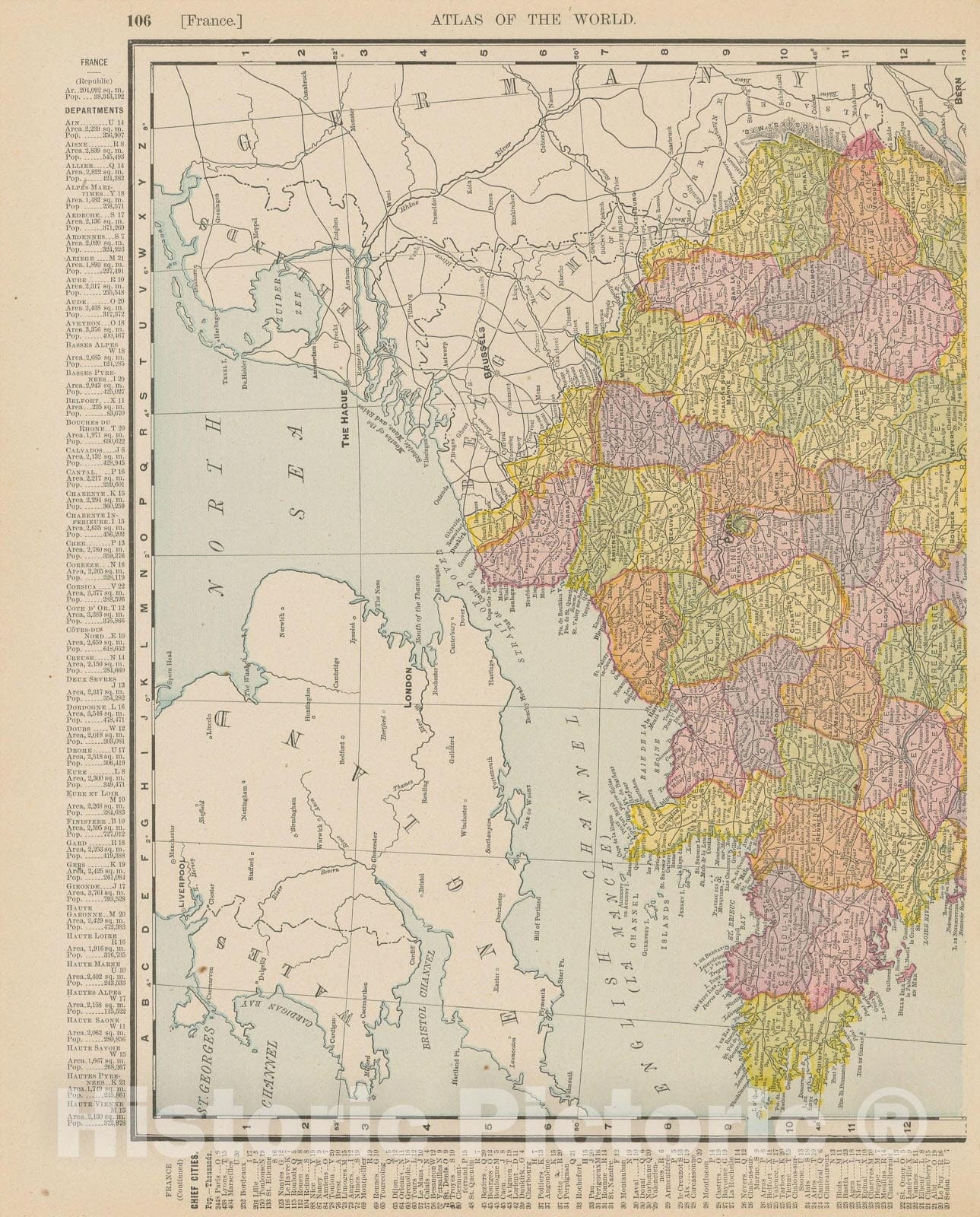 Historic Map : France 1900 , Universal Atlas World , Vintage Wall Art